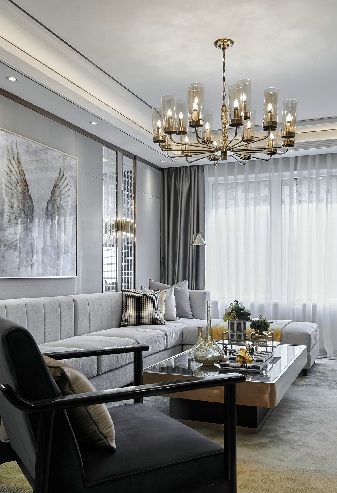 |120平轻奢风格，灰色系客餐厅，看完就想照着装一个