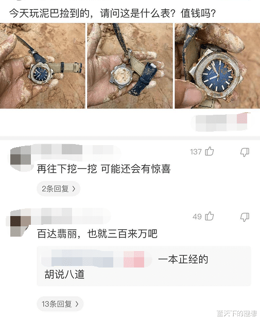 「」今天玩泥巴捡到的，请问什什么表，值钱吗？网友的回答是不是逗我哈！