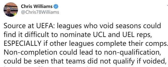 英超：利物浦放心了？欧足联放话：若英超宣布赛季无效，下赛季欧战将禁赛