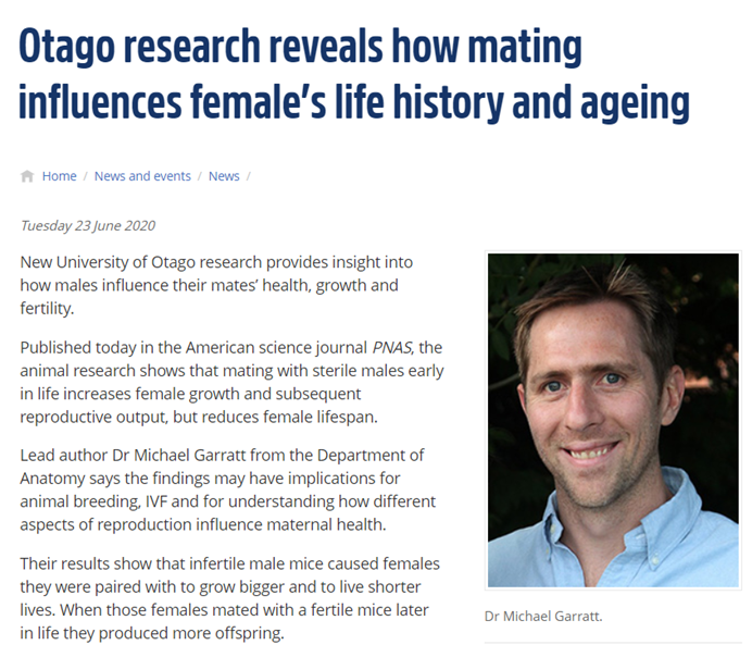 「北斗导航」国外最新研究揭示男性如何用交配影响女性个体的生活状况和衰老