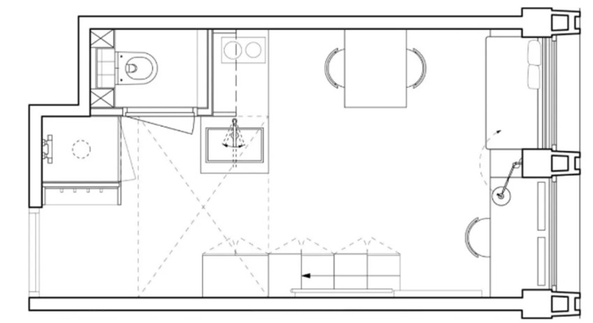 |外国15㎡窄公寓，储物空间多还放下双人床，厨卫也能共用？