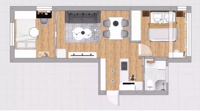 『』56㎡的小户型，将阳台设计成了卧室，浪漫又实用