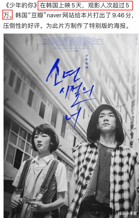 少年的你|《少年的你》韩国上映评分高达9.67!看了观看人数,网友笑了