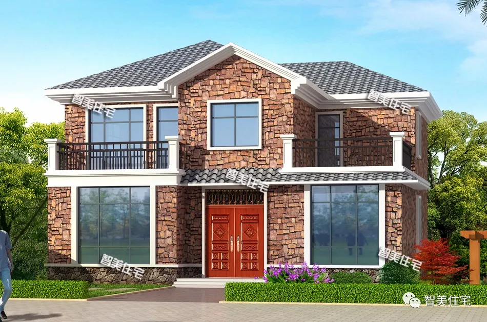 |精致造价低的两层小别墅，第一栋文化石外墙，内有6个卧室