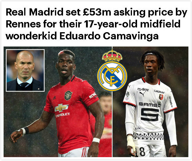 皇家马德里■邮报：博格巴迟迟不来 皇马看上17岁卡马文加 身价已高达5300万镑