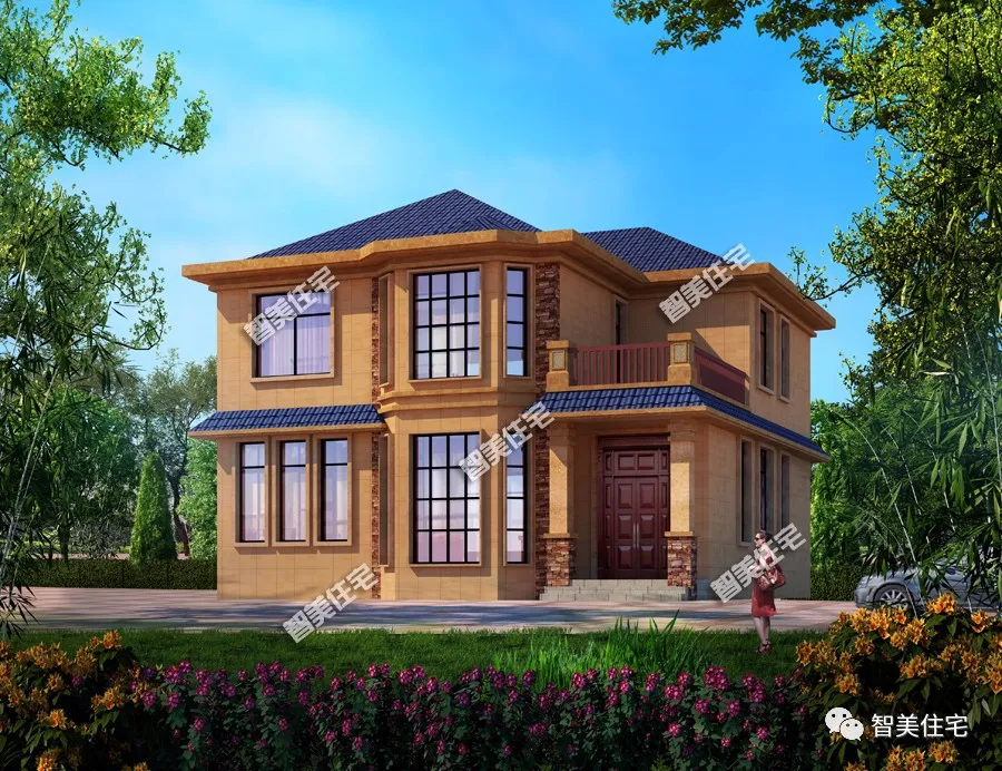 大门|相似风格设计的两栋别墅，带多边形窗，大门不居中也很好