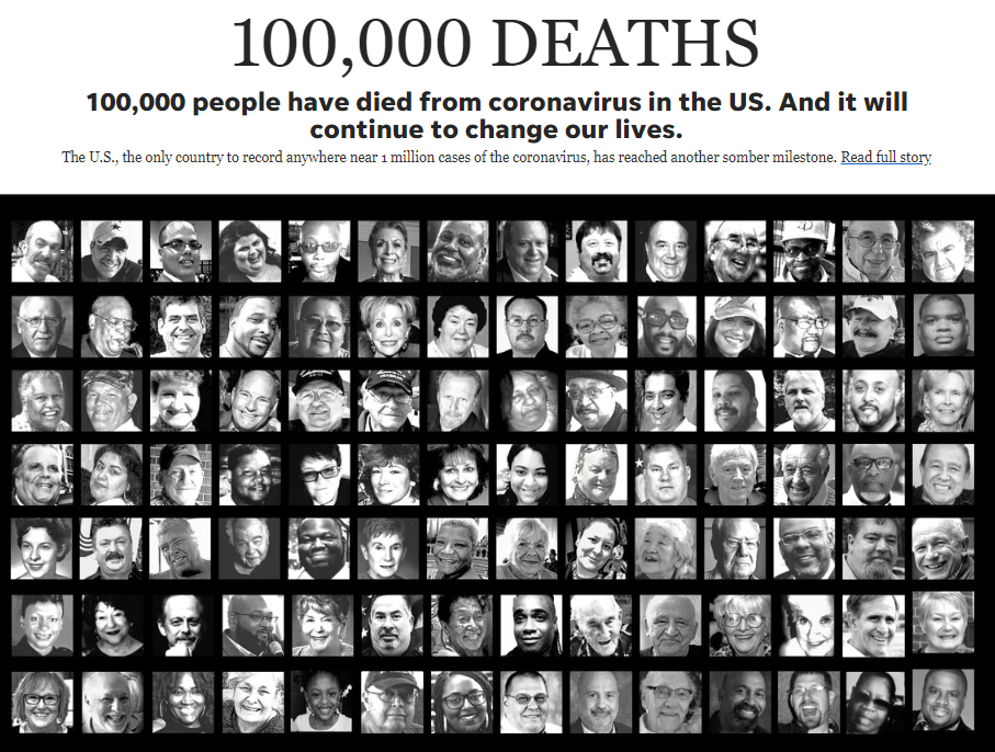 #ig战队#10万死亡病例、近越战2倍 美媒头条集体悼念新冠肺炎死者