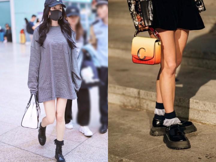 杨幂|“船袜”已经过时了，今年娱乐圈都在穿“插秧袜”，杨幂都上头