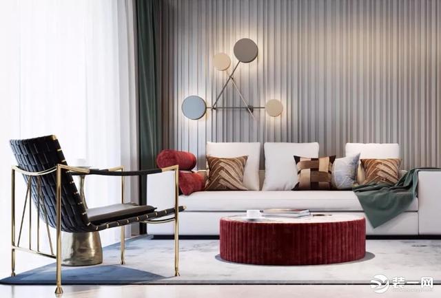 「背景墙」140平后现代轻奢风一居室，酒红色与金属元素的碰撞，高级感十足