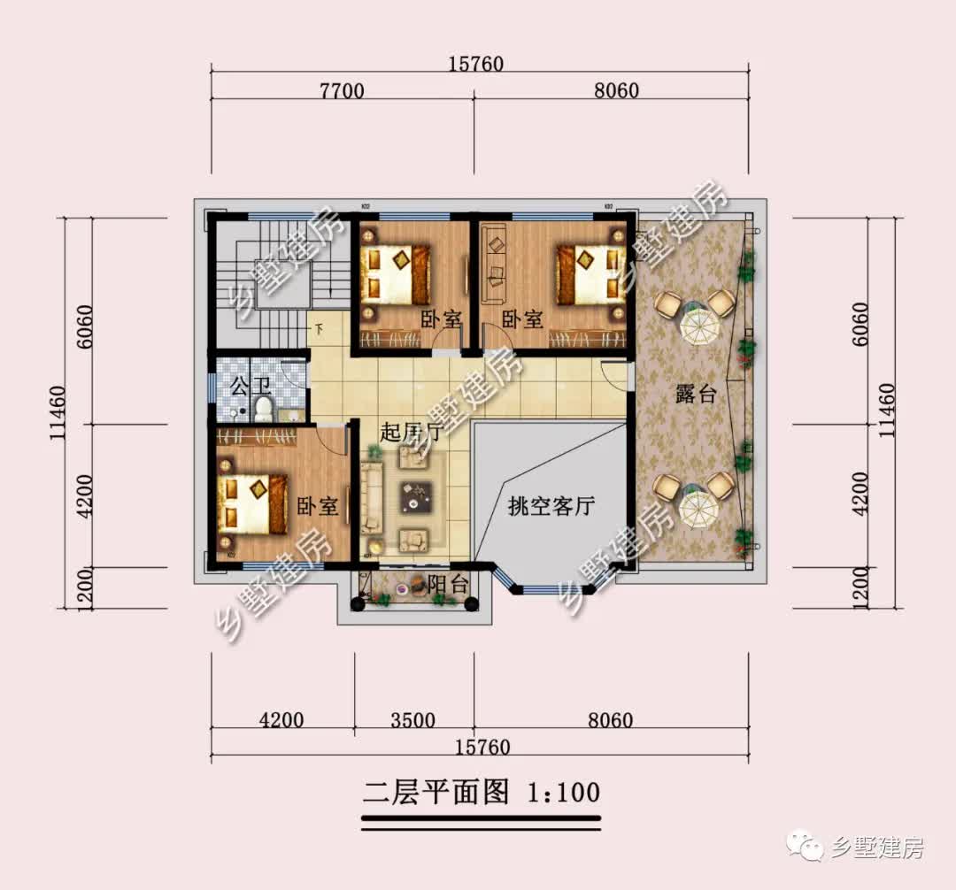 |15×11米二层欧式小别墅，堂屋＋土灶厨房