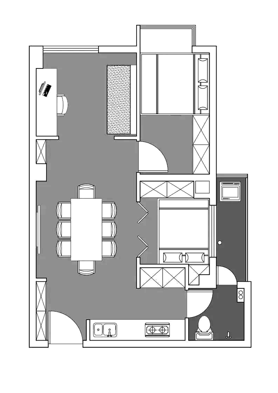 |她家48㎡，拥有三间卧室，超大餐厅，书房客厅合二为一，太聪明了