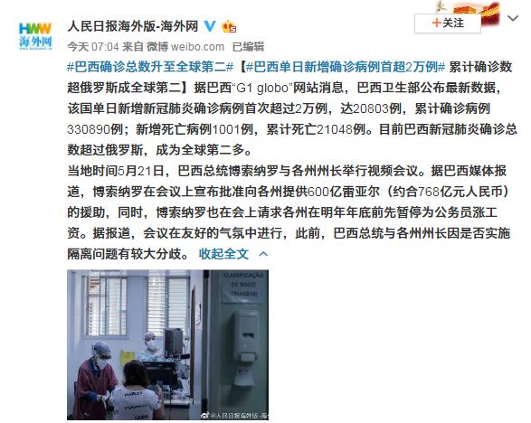 『中超』新增首破2万，巴西确诊跃居世界第二，中超多名大牌外援情况变坏