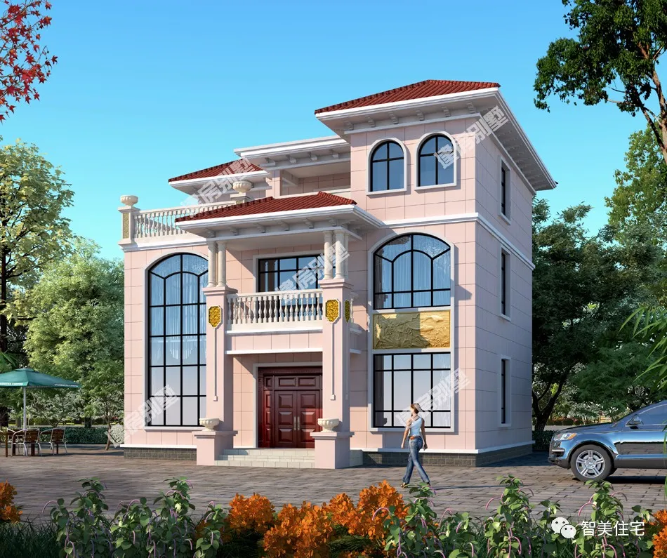 |两种不同风格的农村别墅，挑空客厅配旋转楼梯，同等气派