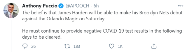 詹姆斯·哈登|哈登交易后终于发声！加盟篮网仍穿13号球衣，名记曝光首秀时间