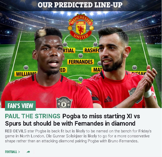 博格巴■英媒:索尔斯克亚5后卫战热刺 博格巴替补 但不影响他是曼联核心