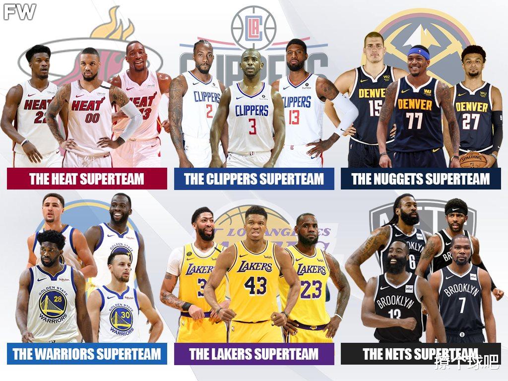 湖人队|美媒曝NBA可组十支超级球队,篮网勇士四巨头,湖人三巨头最强!