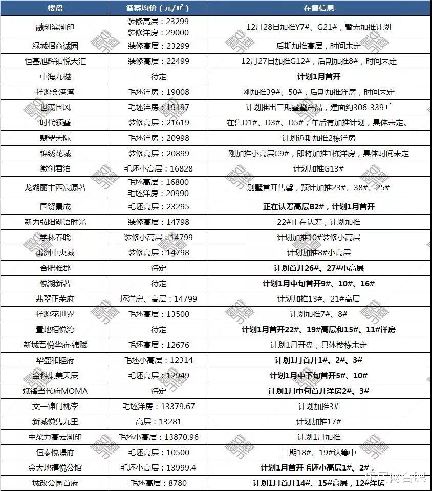 最高2.9万/㎡！合肥1月30家楼盘集中入市，7大纯新盘抢开