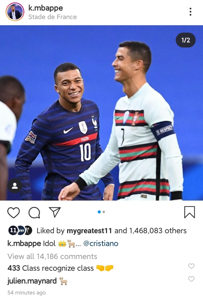 C罗|迷弟!姆巴佩星星眼看偶像C罗,狂赞总裁史上最伟大,C罗开怀大笑-门冠体育