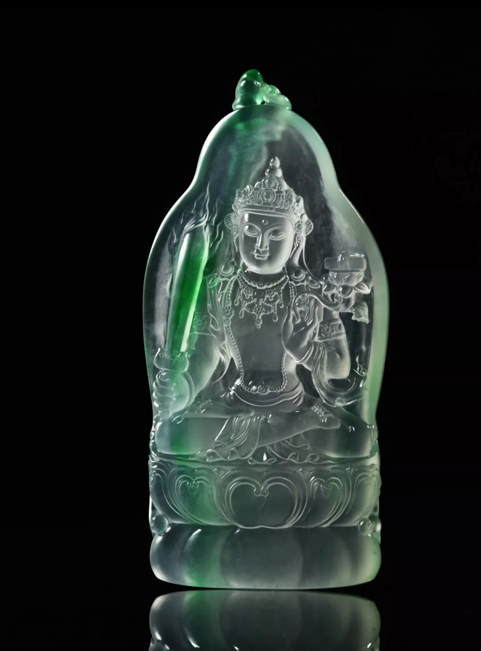 |一条色带的翡翠片料，设计文殊菩萨大牌，起货后不敢相信看到的！