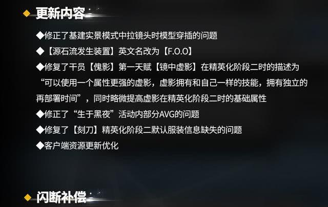 明日方舟▲明日方舟：官方紧急闪断更新加强六星特种傀影 补偿200合成玉