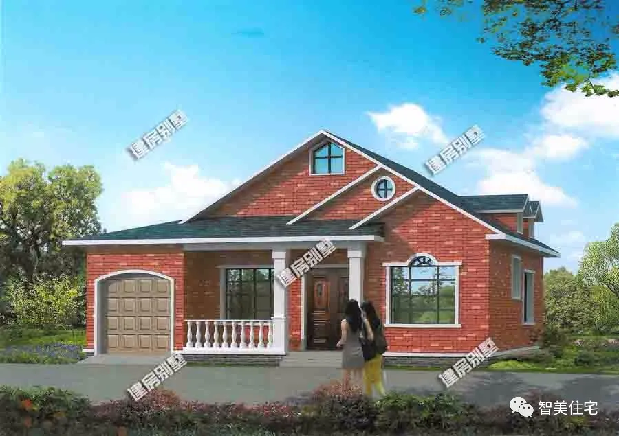 |3栋带车库设计的一层别墅，前两栋都有阁楼层，漂亮经济又实用