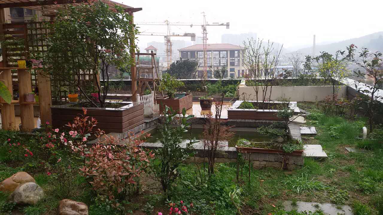 『』180㎡露台造园，买了带露台的房子，老公亲自设计，出门就是花园