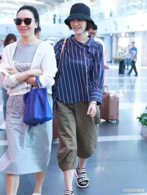 李冰冰|李小冉短发造型真帅！穿条纹衬衫配灯笼裤，远看像叛逆“假小子”