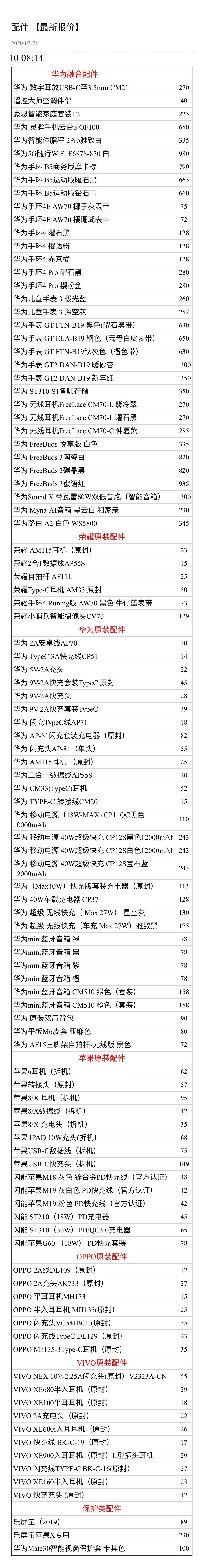 ：3月26日手机批发价格