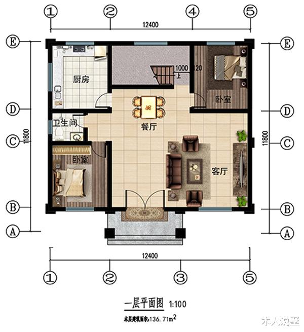 「」12.4×11.8米二层别墅，设计师眼中的完美户型，实用性乡村美宅