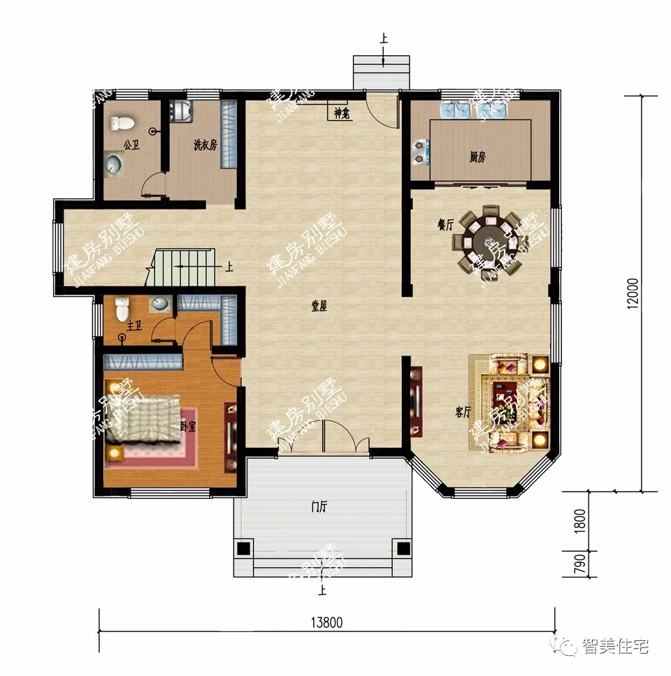 3栋配多边形窗的别墅，都很有个性，第二栋还带地下室