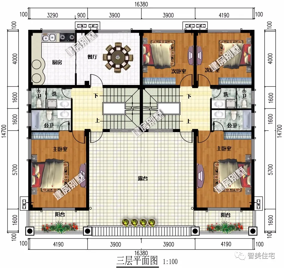 「」宽16米多的3栋双拼别墅，第一二栋共堂屋设计，方便实用