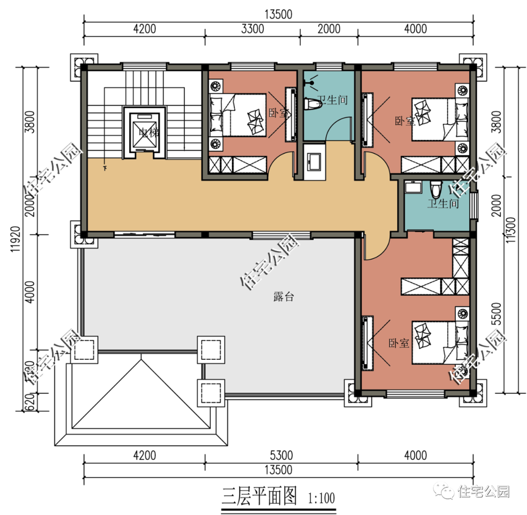 |室内电梯+挑空客厅,13×11米高品质欧式别墅