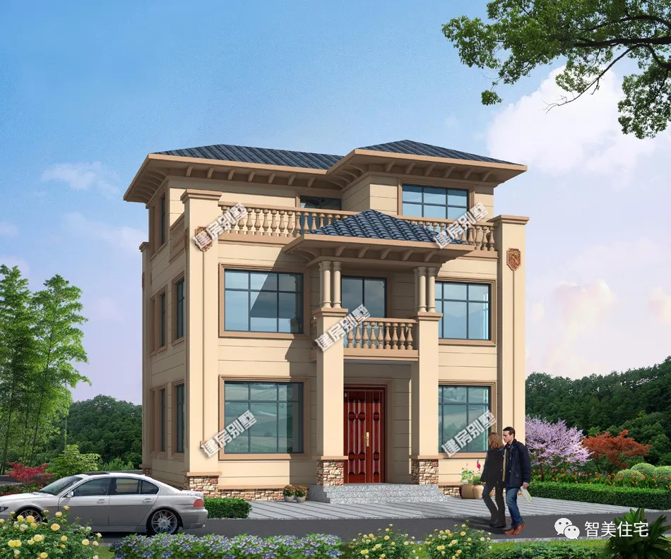 |3栋进深8米左右的简欧别墅，后两栋厨房单独建，生活很方便