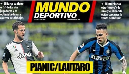 梅西：世体头版：巴萨引进劳塔罗和皮亚尼奇的交易步入正轨