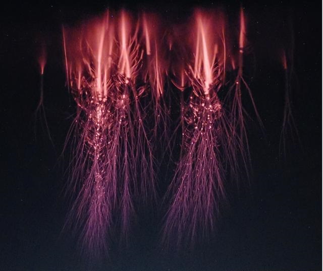 [对流层]暴风闪电在肆虐时，惊现大规模“红色精灵”出现后，很快又消失了