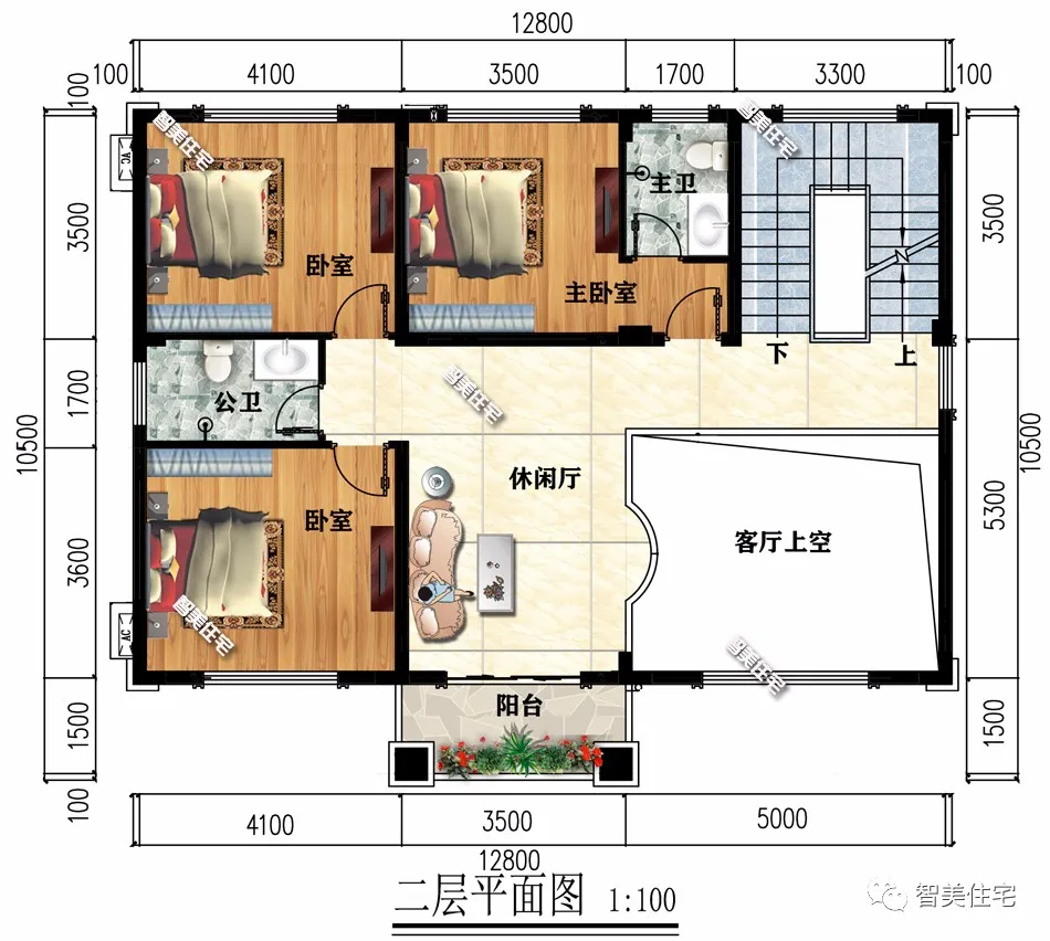 ：6栋室内带堂屋的农村别墅，客厅挑空设计，简欧风格很抢眼