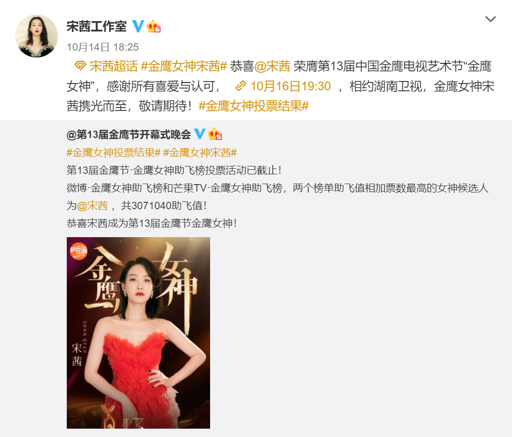 宋茜|宋茜当选金鹰女神暴露三点尴尬,网友嘲讽和质疑声持续发酵
