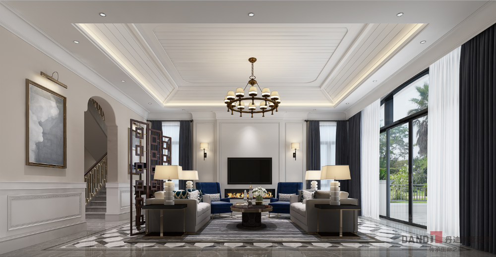 []750平美式风独栋别墅装修效果图，单单一个书房就霸气得很！