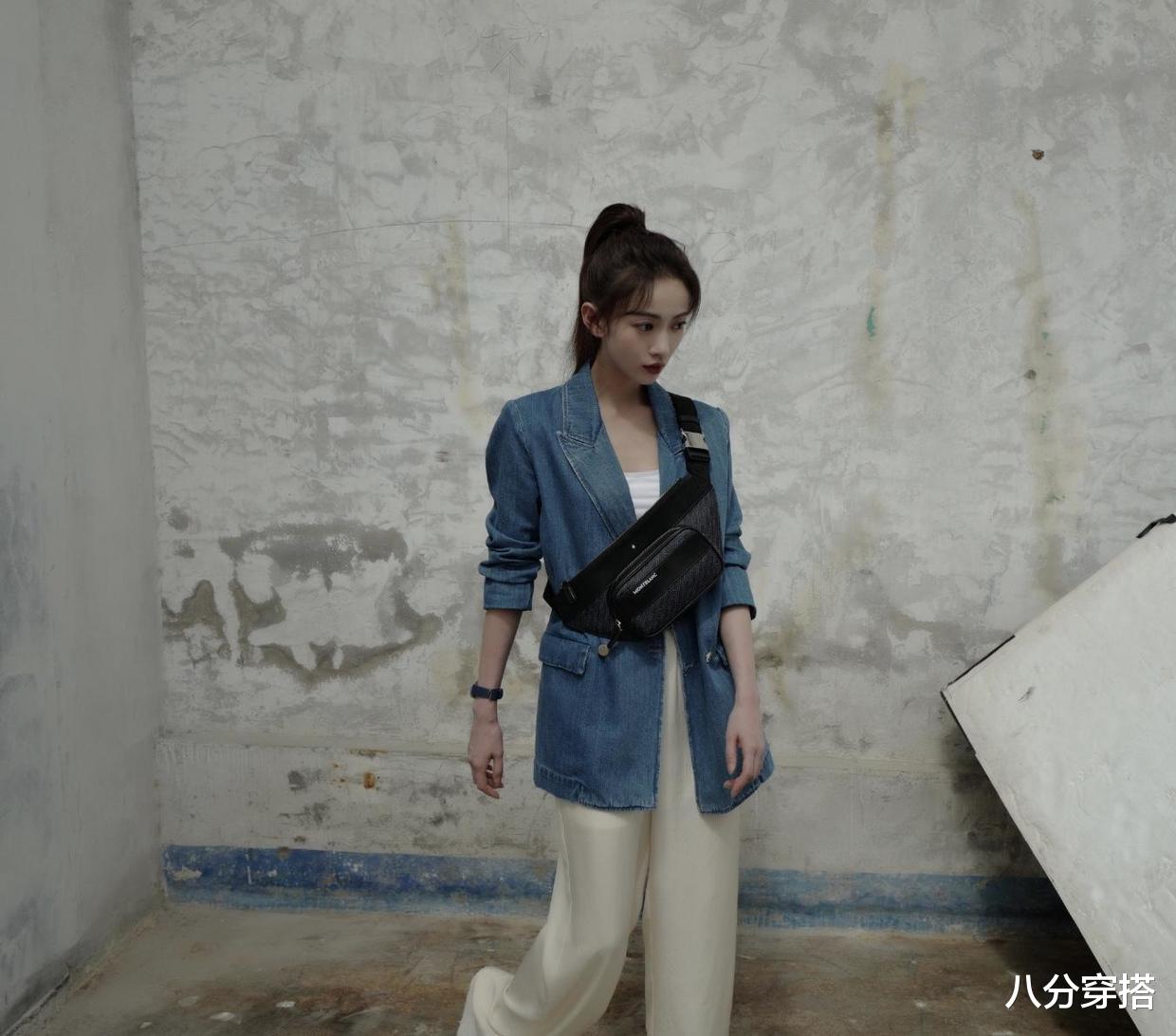 牛仔|吴谨言的时尚感绝了！牛仔外套配阔腿裤洒脱不羁，扎马尾嫩回18岁