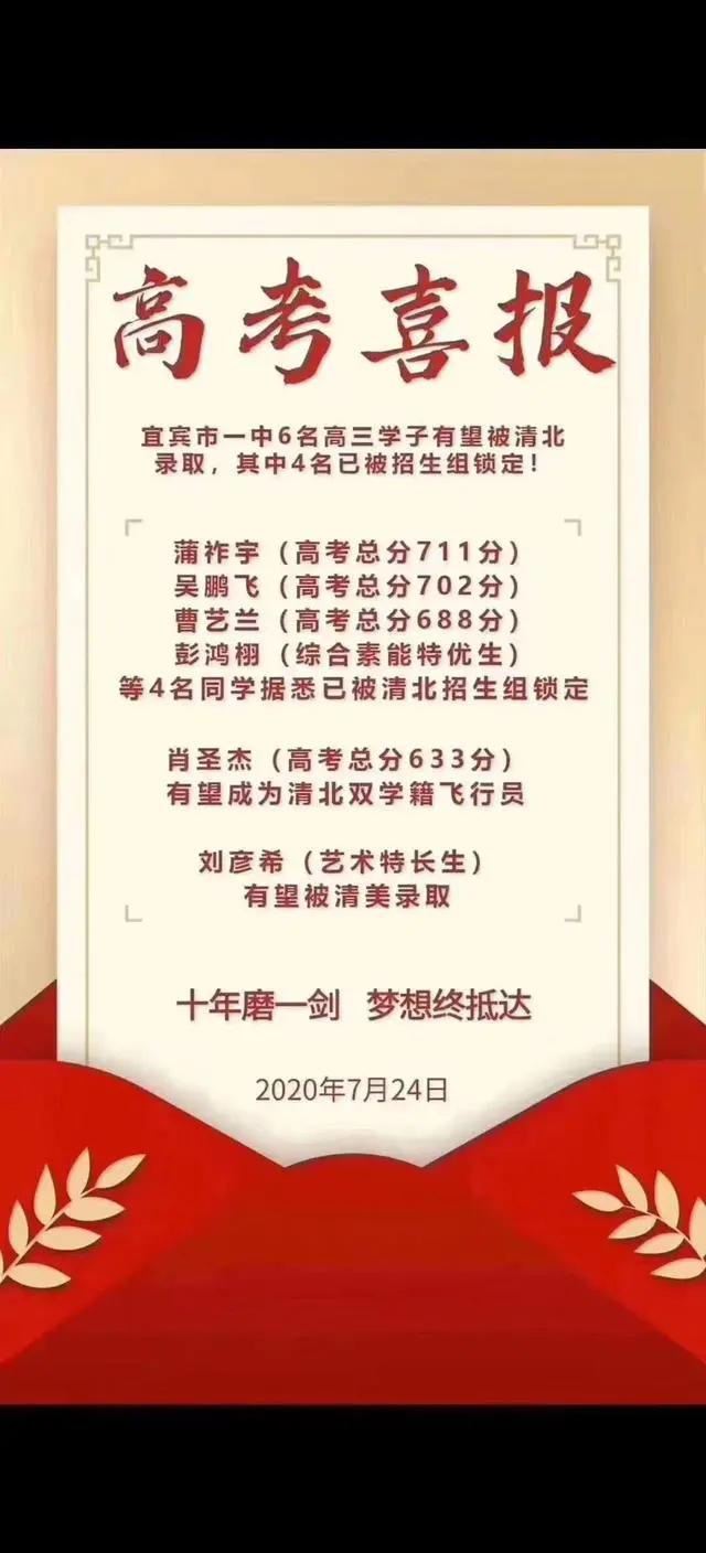 宜宾|2020年宜宾市各中学高考喜报！一中、三中、六中、东辰、兴文二中共创历史！