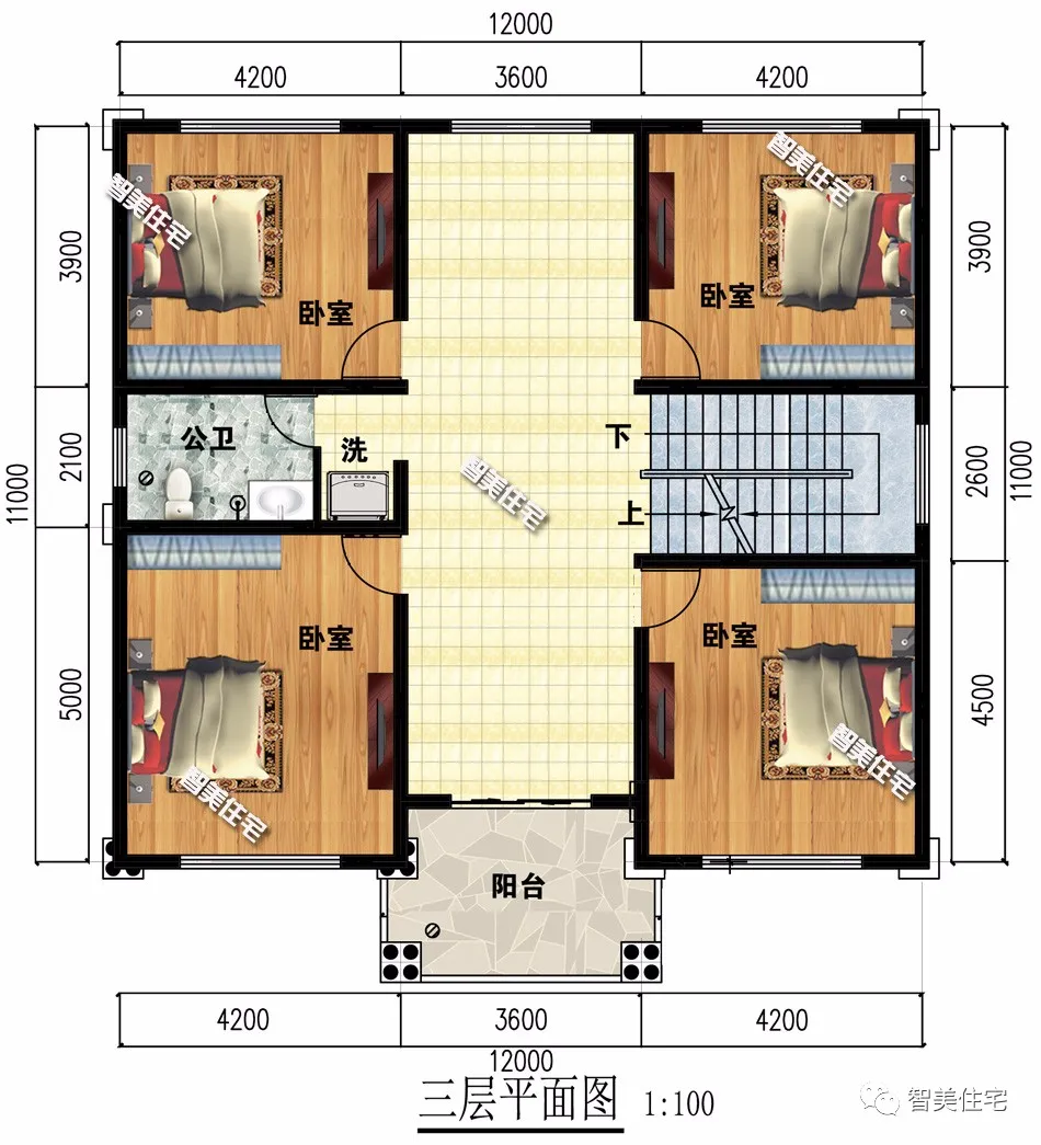 |尺寸相同的两栋农村别墅，第一栋有13个卧室，适合大家庭