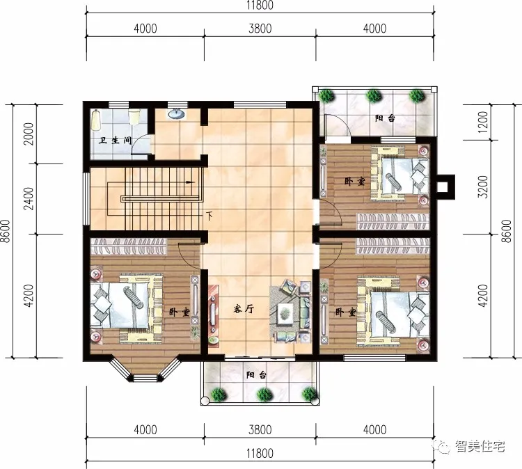 「飘窗」进深尺寸小的两栋农村别墅，第一栋带飘窗，不用罗马柱也很美
