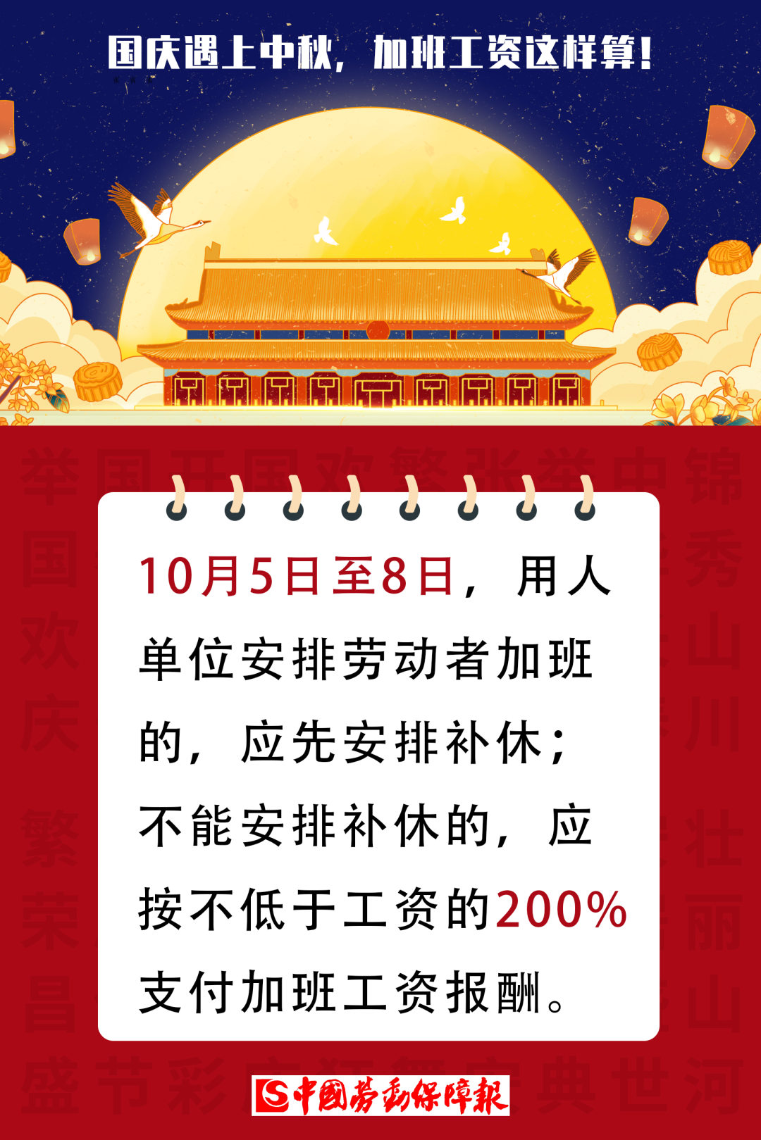 中国劳动保障报|国庆遇上中秋，加班工资怎么算？人社部明确！