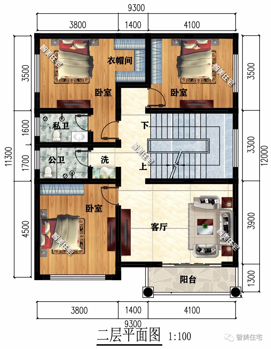 ：小面宽设计的农村别墅，都带堂屋和观景凉亭，室内通透