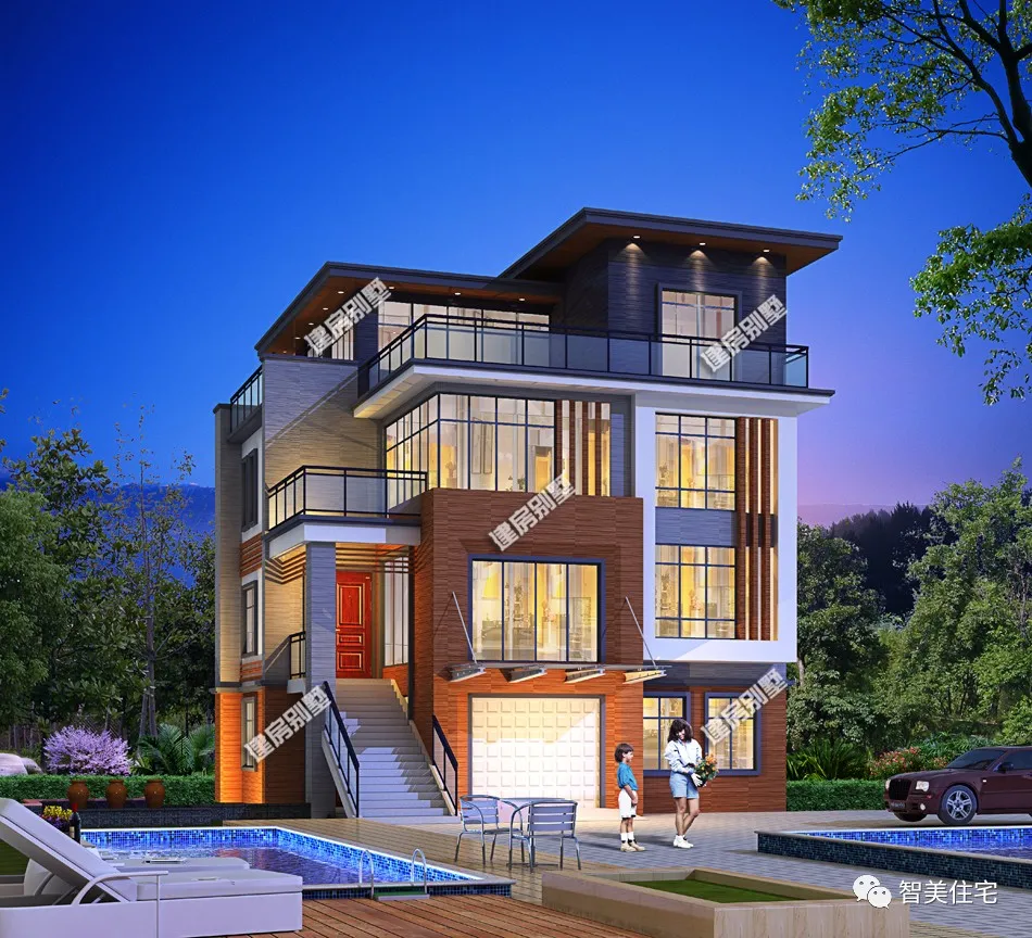 |简约平屋面设计的两栋别墅，均未用到罗马柱，漂亮易施工