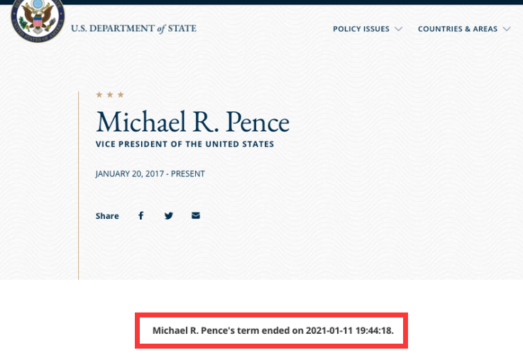 美國務院官網修改特朗普個人資料 將其任期結束時間改為1月11日-圖3