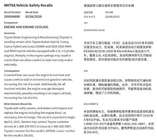 [mustang]丰田承认引擎缺陷，缸体裂缝混入冷却液至机油增多