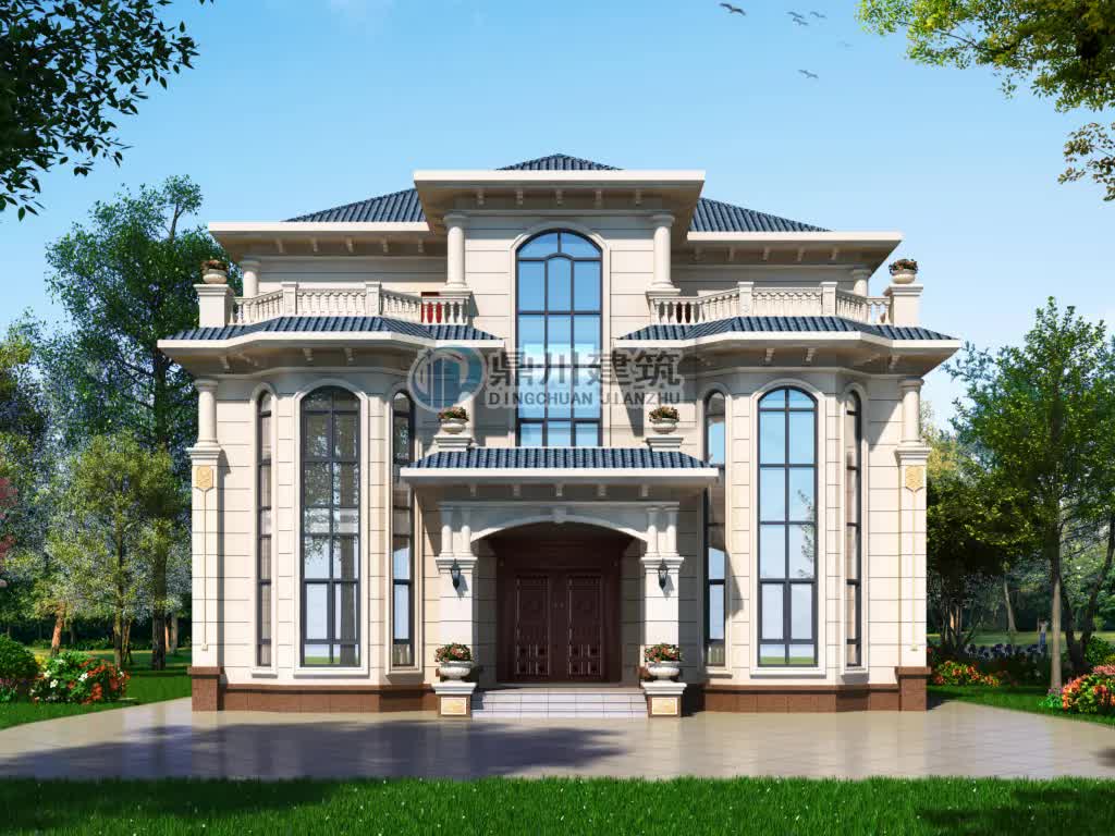 |14×13米，三层豪华别墅，挑空大客厅、旋转楼梯、健身房、棋牌室