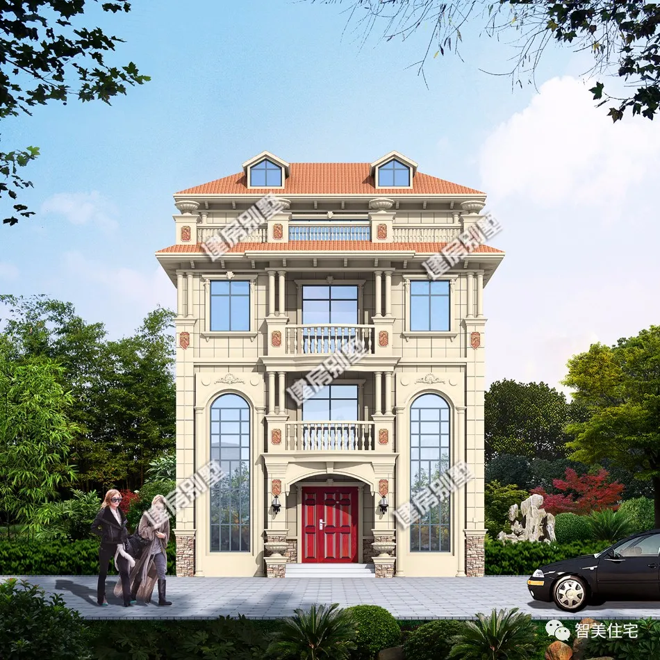 |外形对称式设计的两栋别墅,第一栋客厅,配旋转楼梯真气派