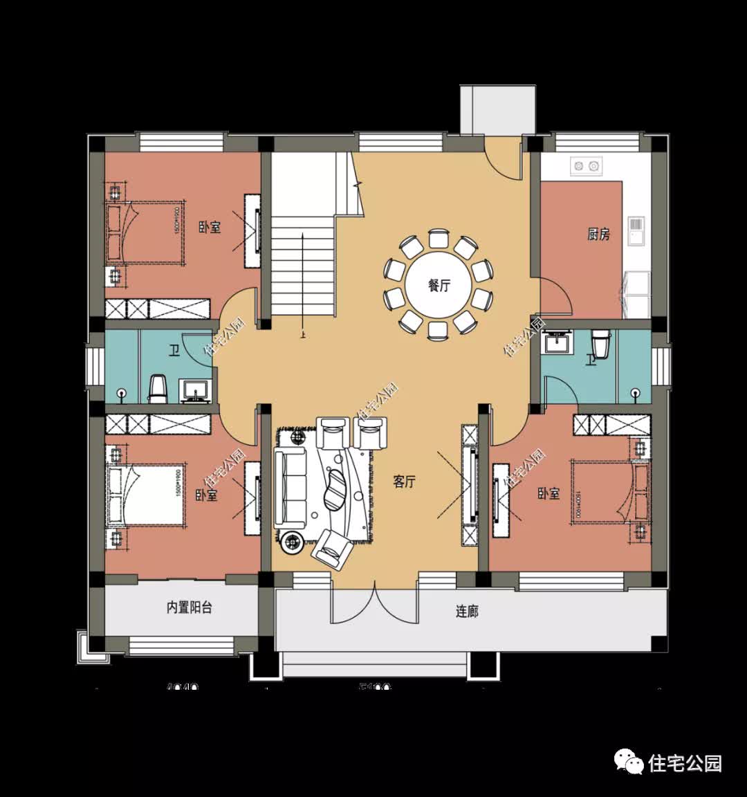 |归园田居，13×11米简欧住宅，多卧室设计打造贴心生活